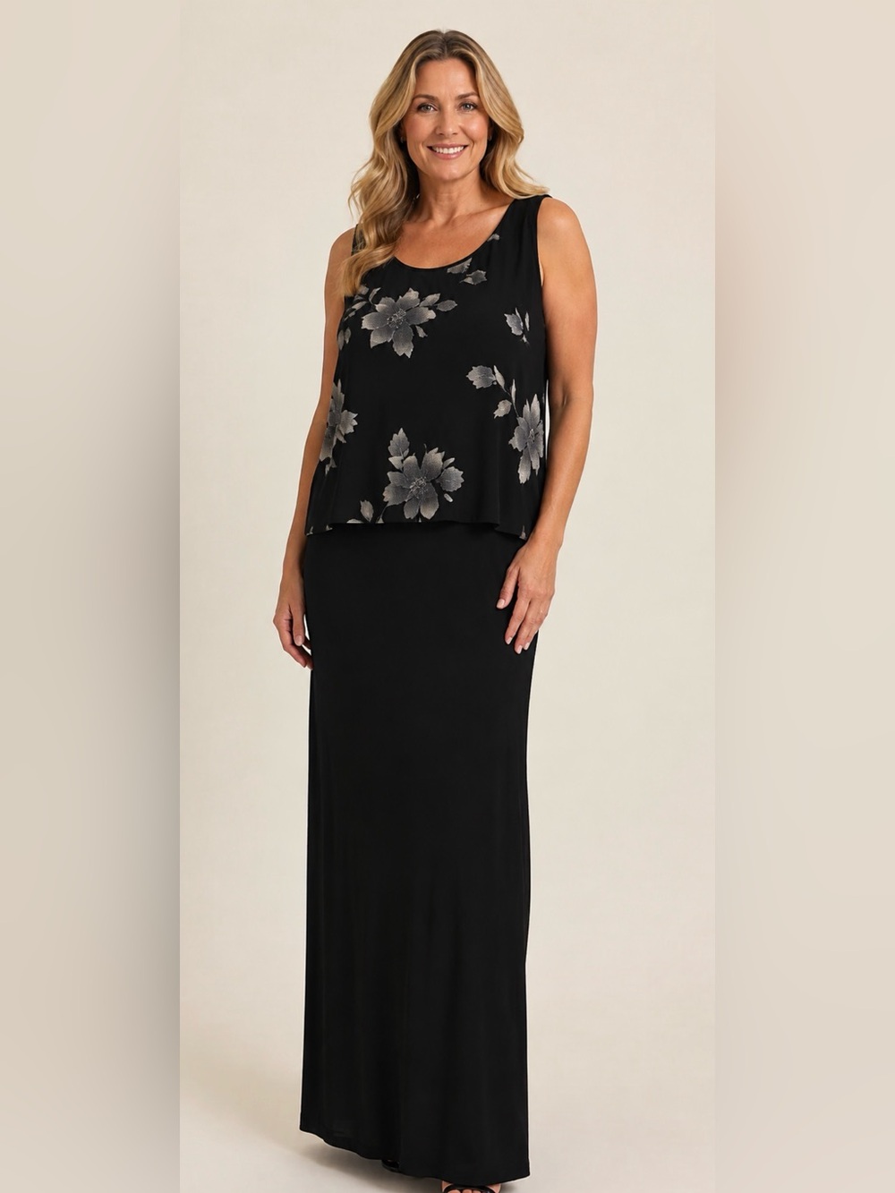 Coldwater Creek Black Floral Popover Maxi Dress 18W NWT